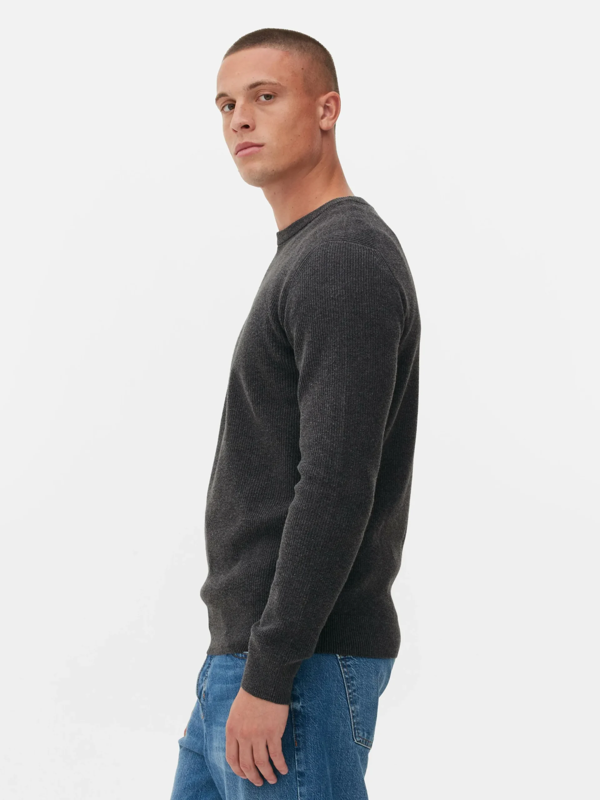 Pulls Et Gilets|Primark Pull Côtelé à Col Ras-du-cou Anthracite