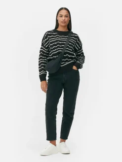Pulls Et Gilets|Primark Pull En Maille Ajourée à Col Ras-du-cou Noir/Blanc