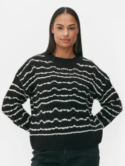 Pulls Et Gilets|Primark Pull En Maille Ajourée à Col Ras-du-cou Noir/Blanc