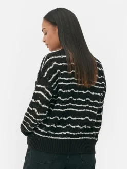 Pulls Et Gilets|Primark Pull En Maille Ajourée à Col Ras-du-cou Noir/Blanc