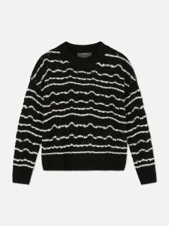 Pulls Et Gilets|Primark Pull En Maille Ajourée à Col Ras-du-cou Noir/Blanc