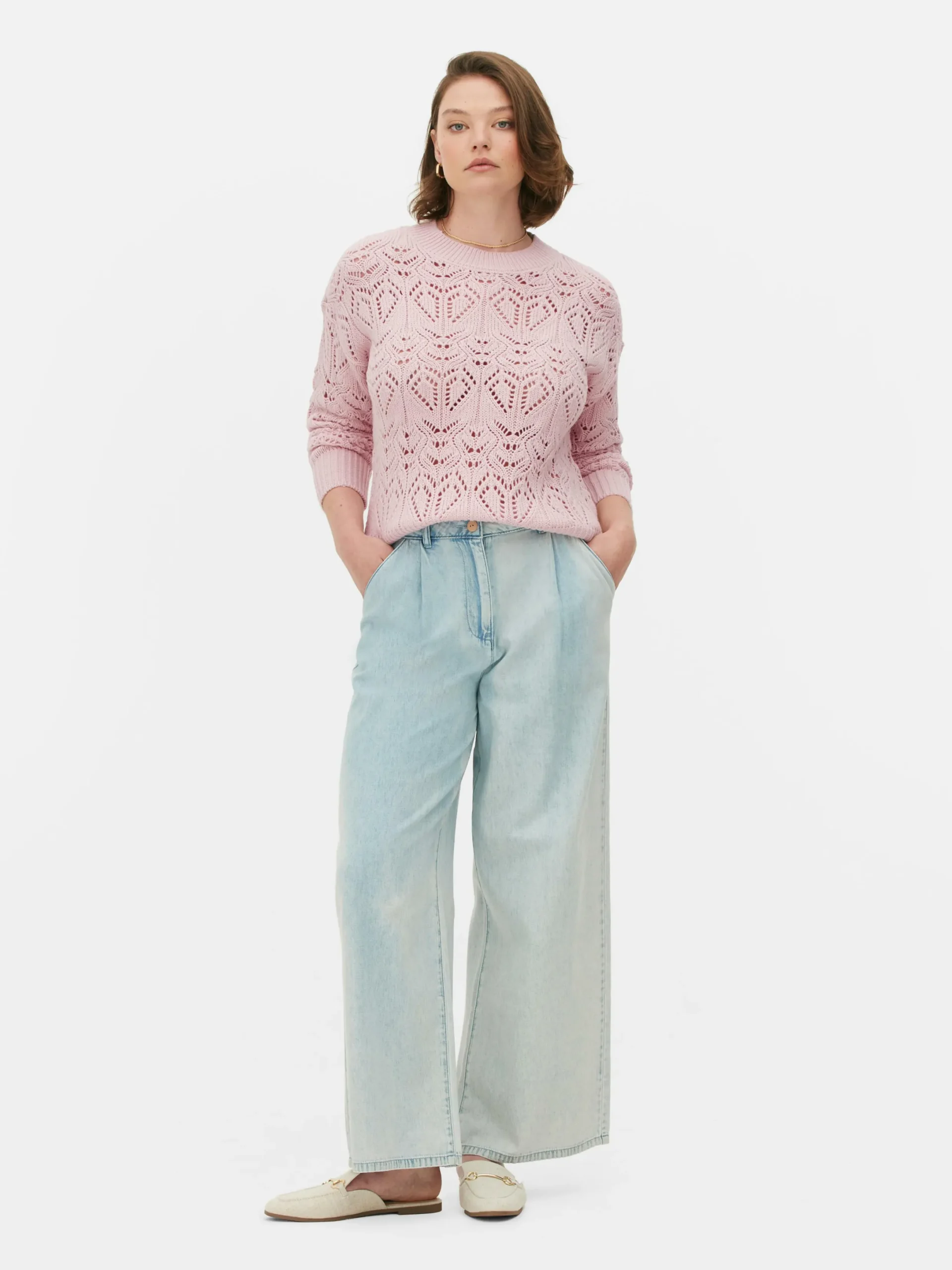 Pulls Et Gilets|Primark Pull En Maille Ajourée à Col Ras-du-cou Rose