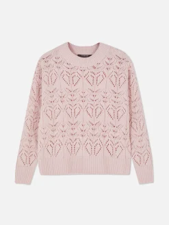 Pulls Et Gilets|Primark Pull En Maille Ajourée à Col Ras-du-cou Rose