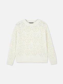 Pulls Et Gilets|Primark Pull En Maille Ajourée à Col Ras-du-cou Ivoire
