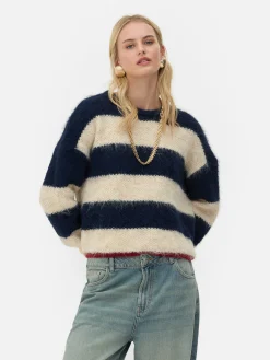 Pulls Et Gilets|Primark Pull En Maille Duveteuse à Rayures Rita Ora Bleu marine