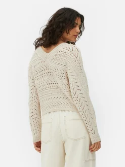 Pulls Et Gilets|Primark Pull En Maille Pointelle à Col En V Beige