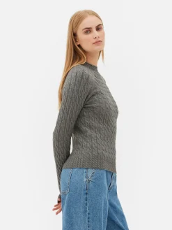 Pulls Et Gilets|Primark Pull En Maille Torsadée à Col Montant Gris foncé