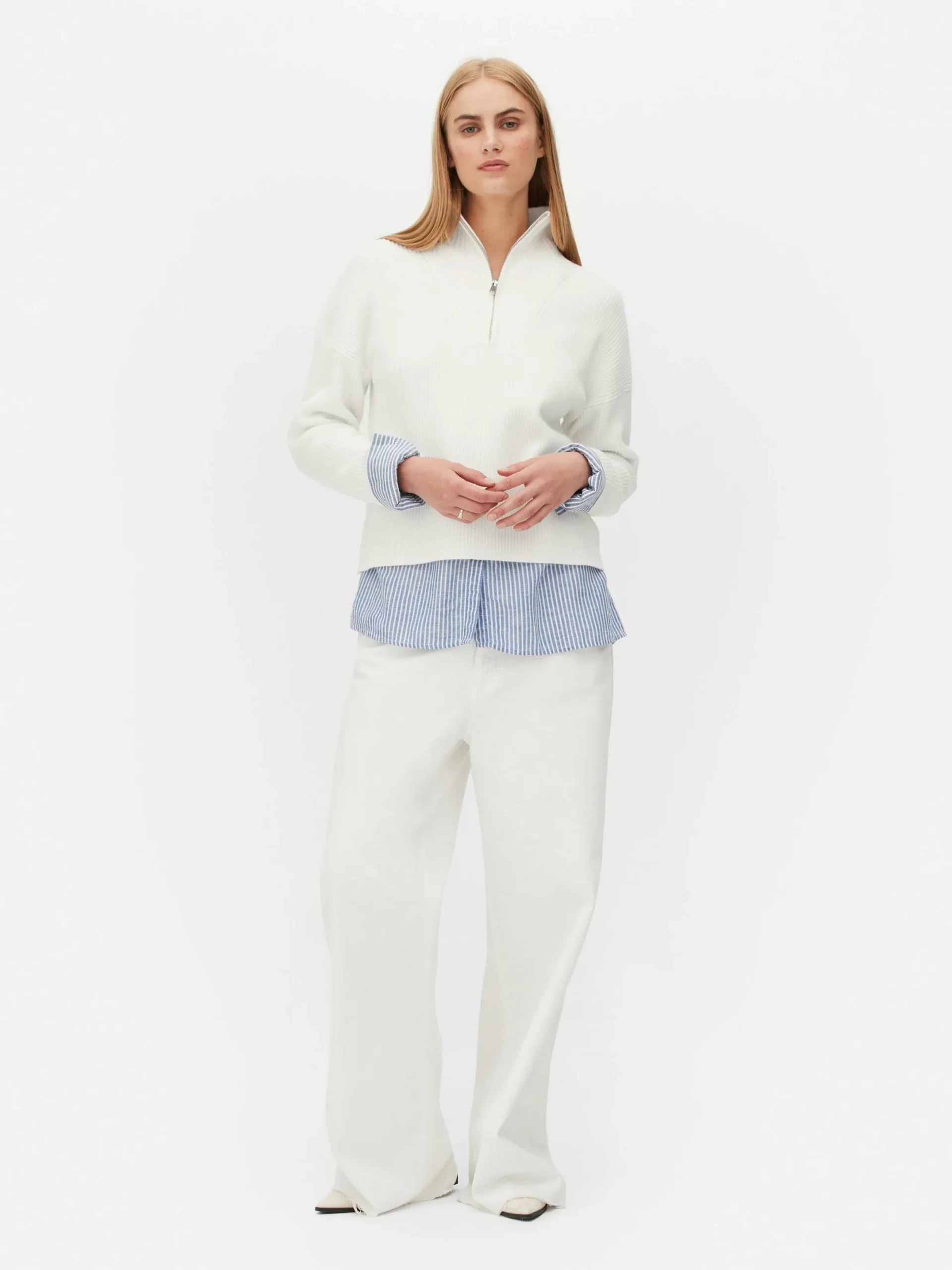 Pulls Et Gilets|Primark Pull Tricoté à Encolure Zippée Blanc