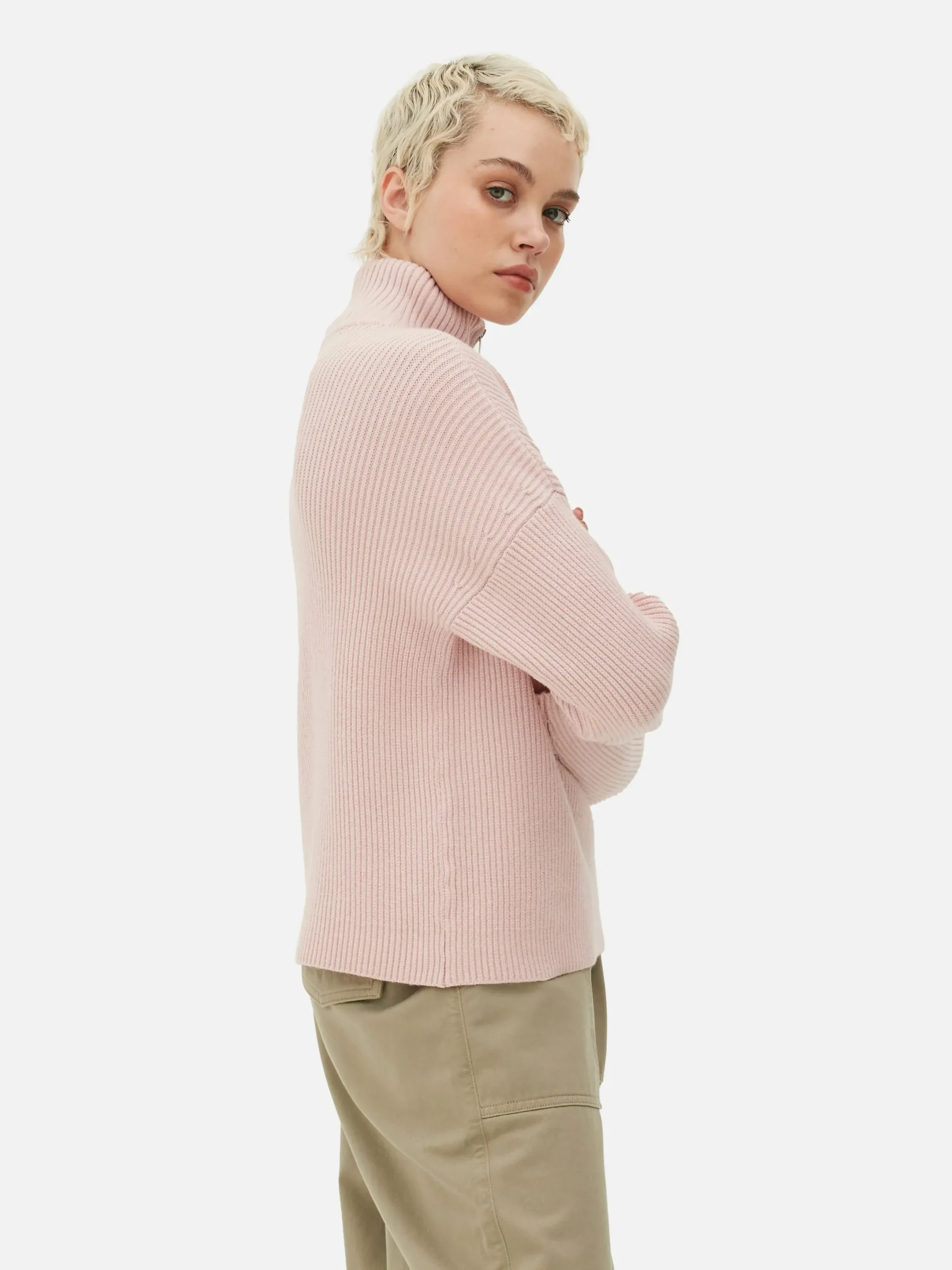 Pulls Et Gilets|Primark Pull Tricoté à Encolure Zippée Rose poudré