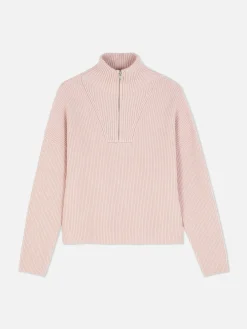 Pulls Et Gilets|Primark Pull Tricoté à Encolure Zippée Rose poudré