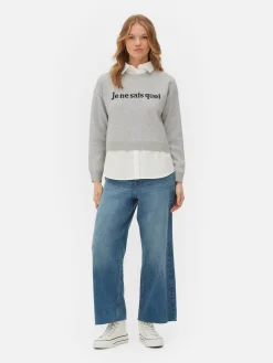 Pulls Et Gilets|Primark Pull Tricoté à Message Et Chemise Deux-en-un Gris