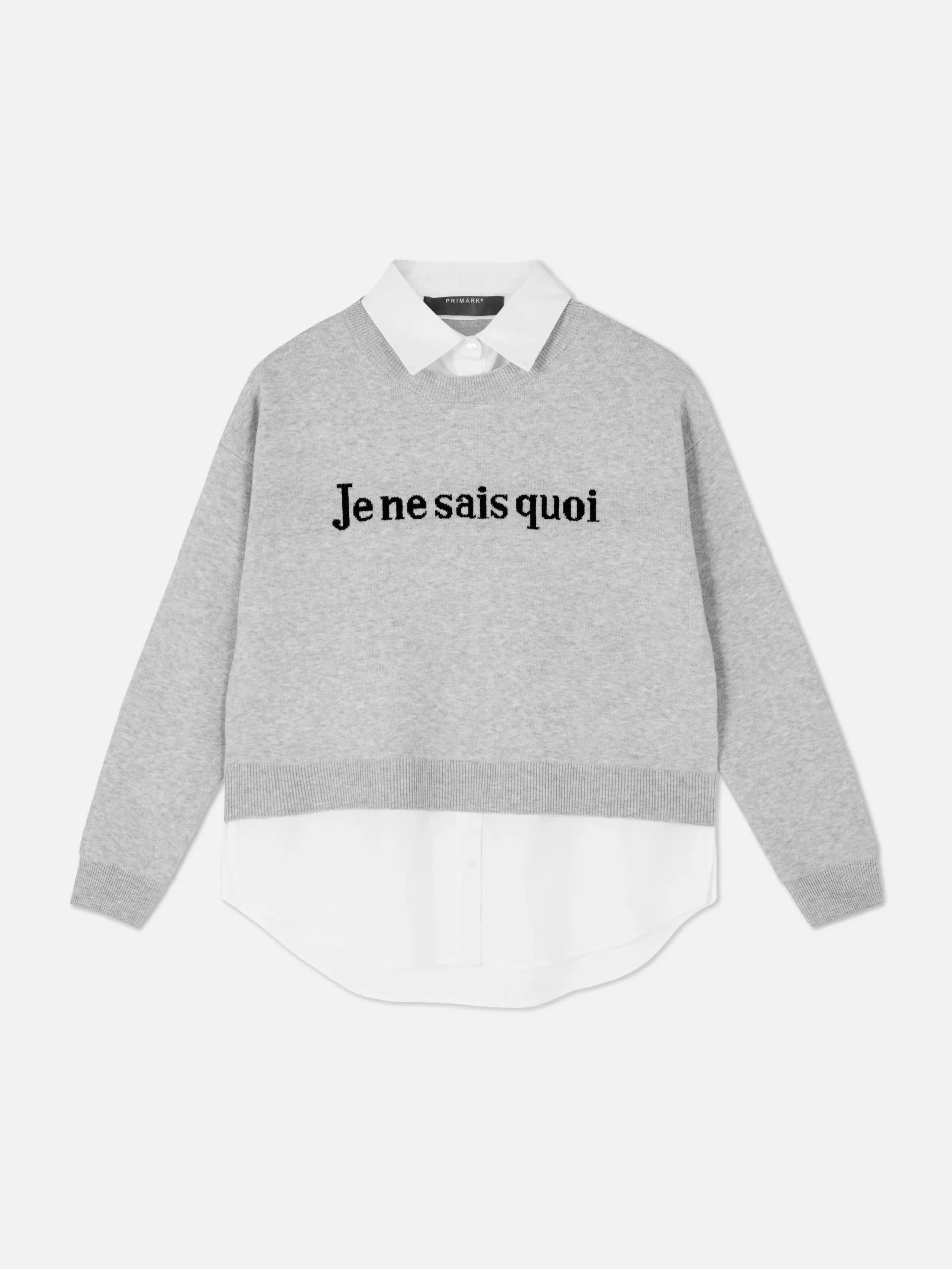 Pulls Et Gilets|Primark Pull Tricoté à Message Et Chemise Deux-en-un Gris