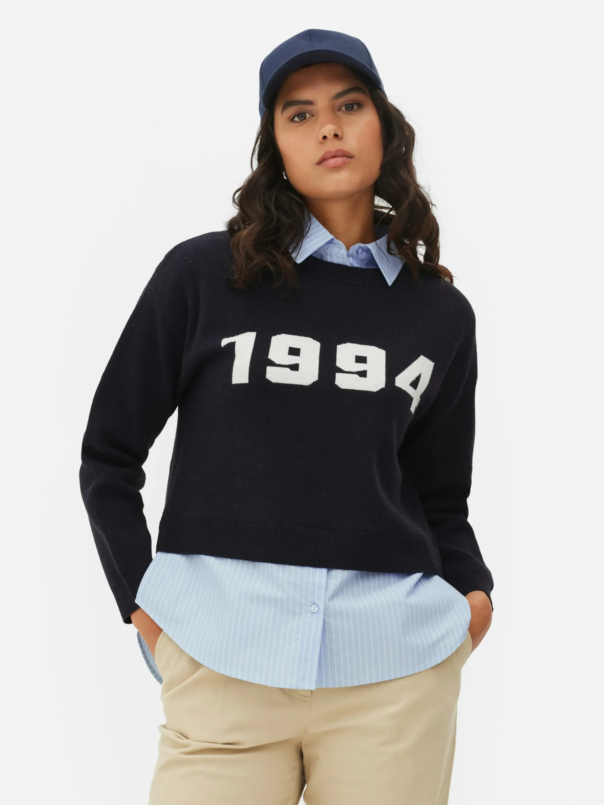 Pulls Et Gilets|Primark Pull Tricoté à Message Et Chemise Deux-en-un Bleu marine