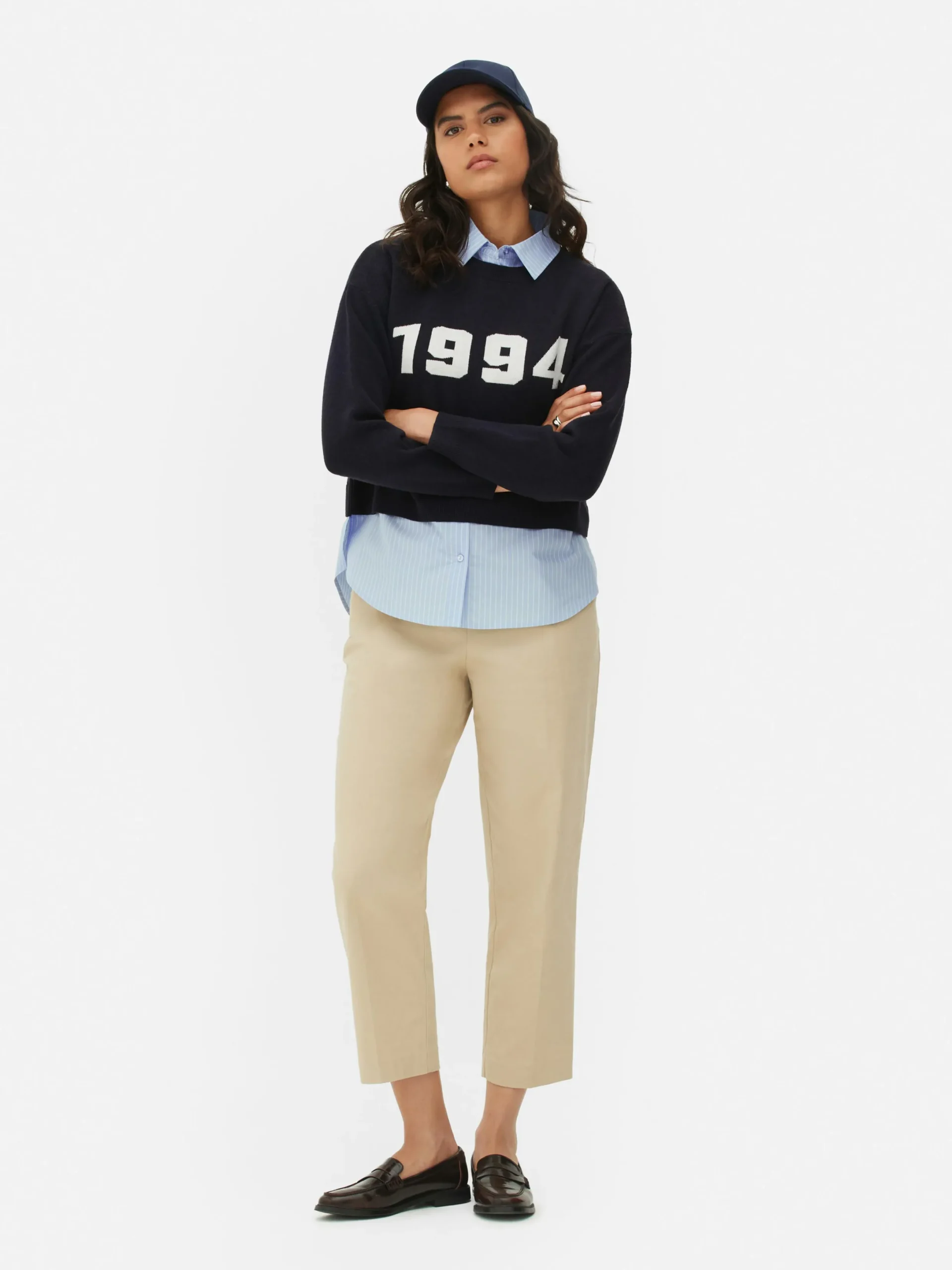 Pulls Et Gilets|Primark Pull Tricoté à Message Et Chemise Deux-en-un Bleu marine