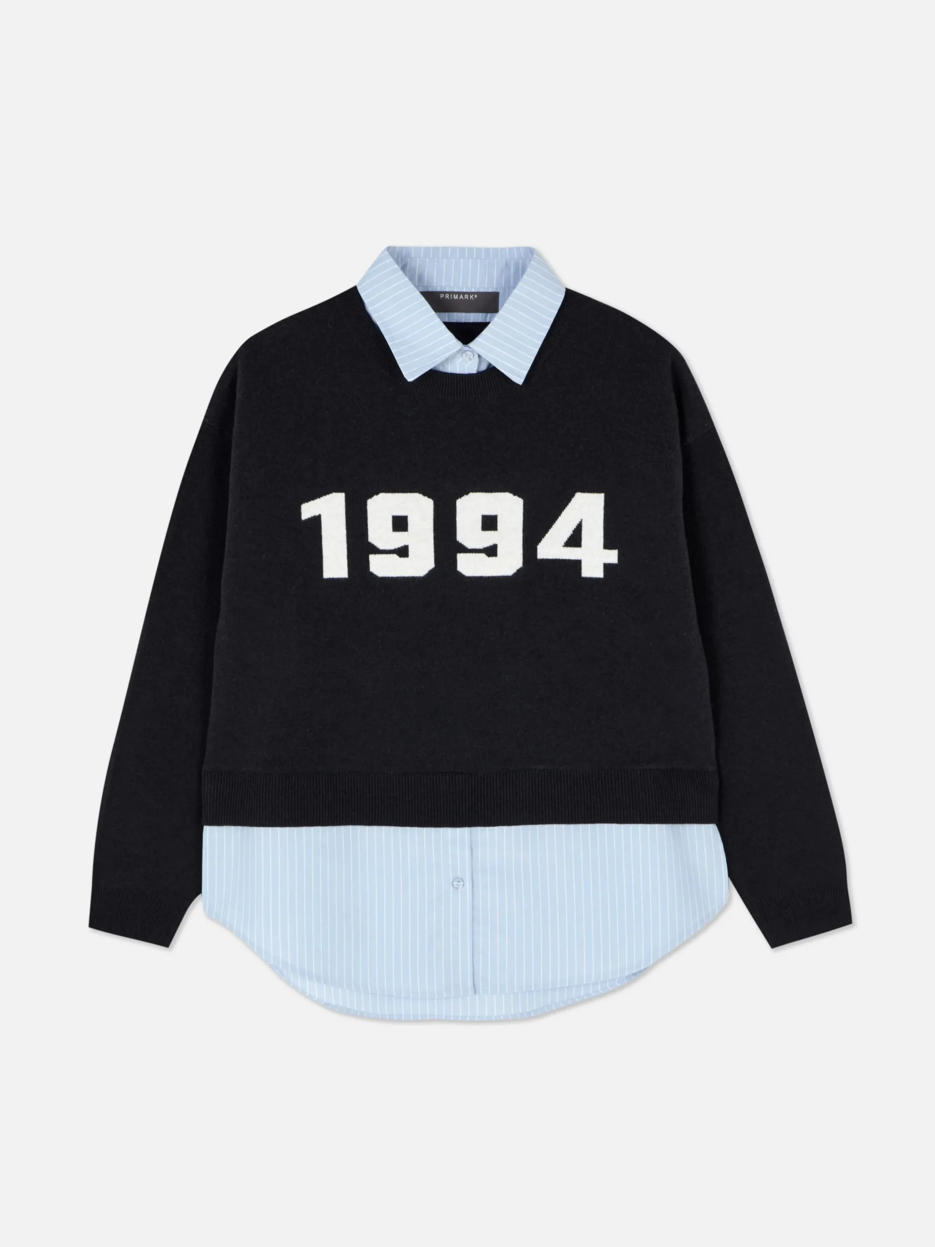 Pulls Et Gilets|Primark Pull Tricoté à Message Et Chemise Deux-en-un Bleu marine
