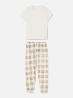 Ensembles Pyjamas|Primark Pyjama à Manches Courtes Et à Motif écossais Écru