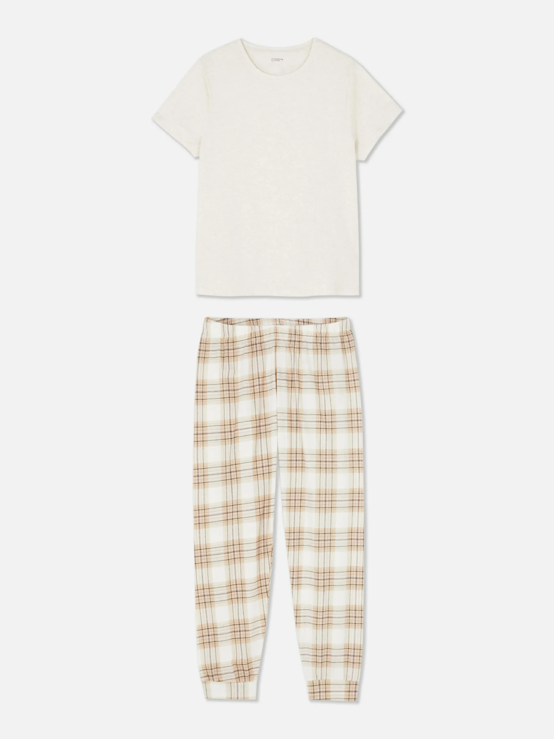 Ensembles Pyjamas|Primark Pyjama à Manches Courtes Et à Motif écossais Écru
