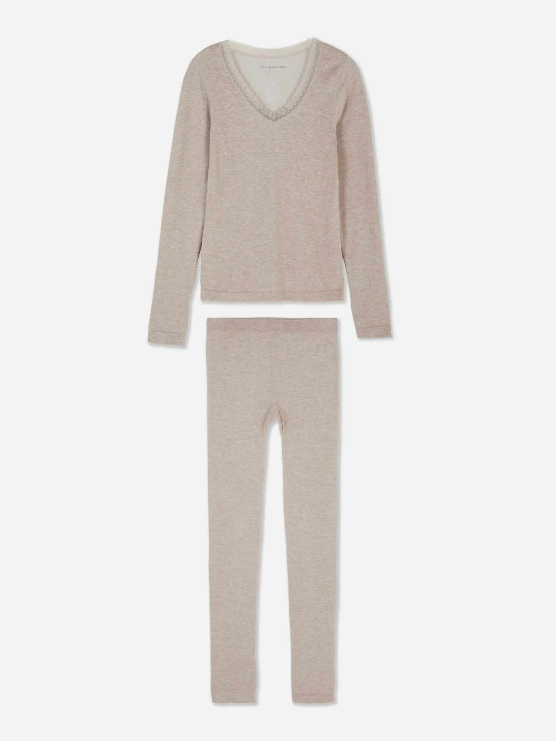 Ensembles Pyjamas|Primark Pyjama à Manches Longues Avec Finitions En Dentelle Moka