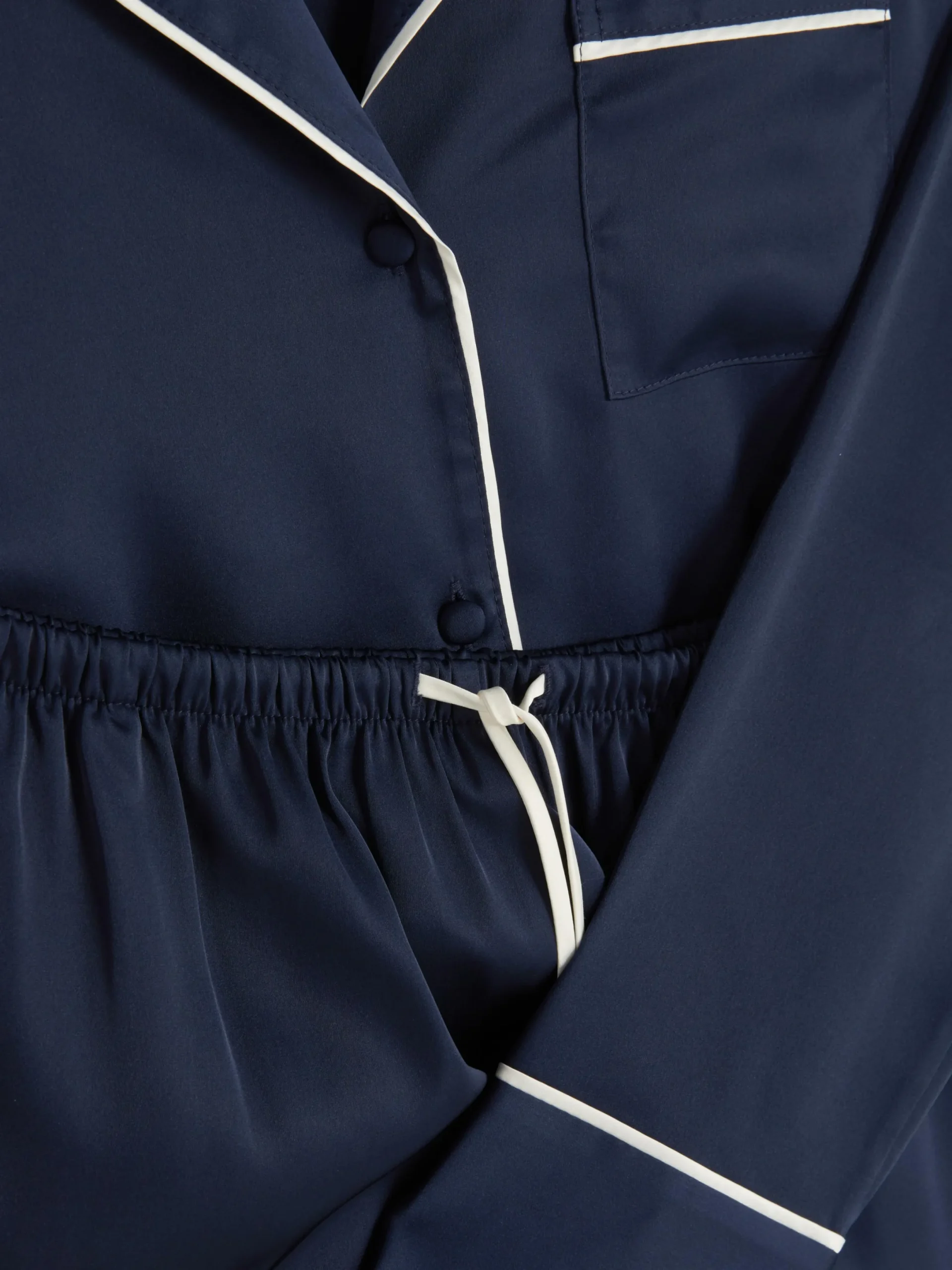 Ensembles Pyjamas|Primark Pyjama Chemise à Manches Longues En Satin Bleu marine