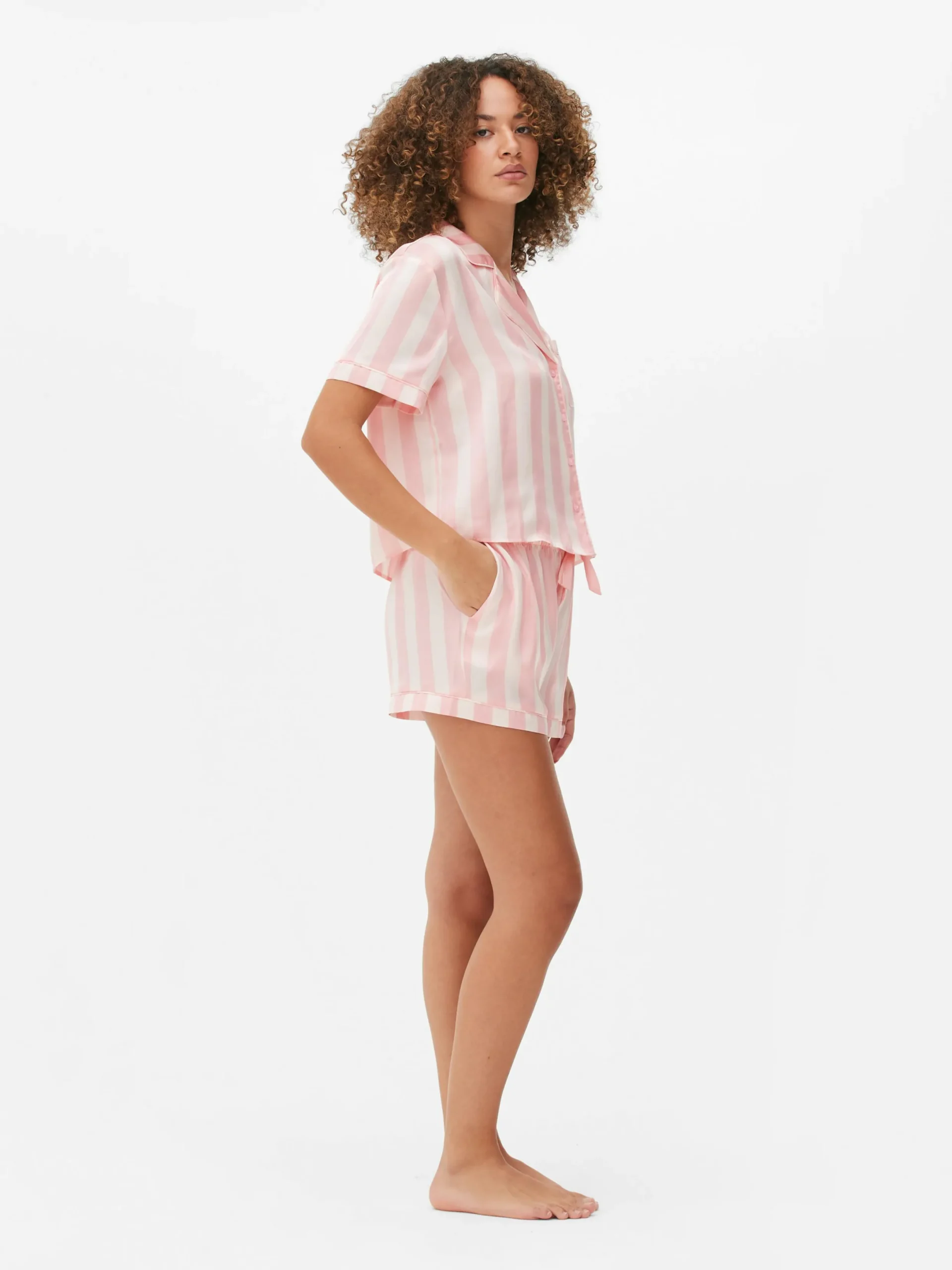 Ensembles Pyjamas|Primark Pyjama Chemise Et Short En Satin Rose clair