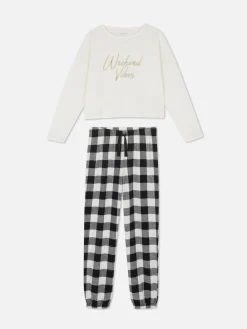 Pyjamas Et Vêtements De Nuit|Primark Pyjama En Flanelle Brodé Noir/Blanc