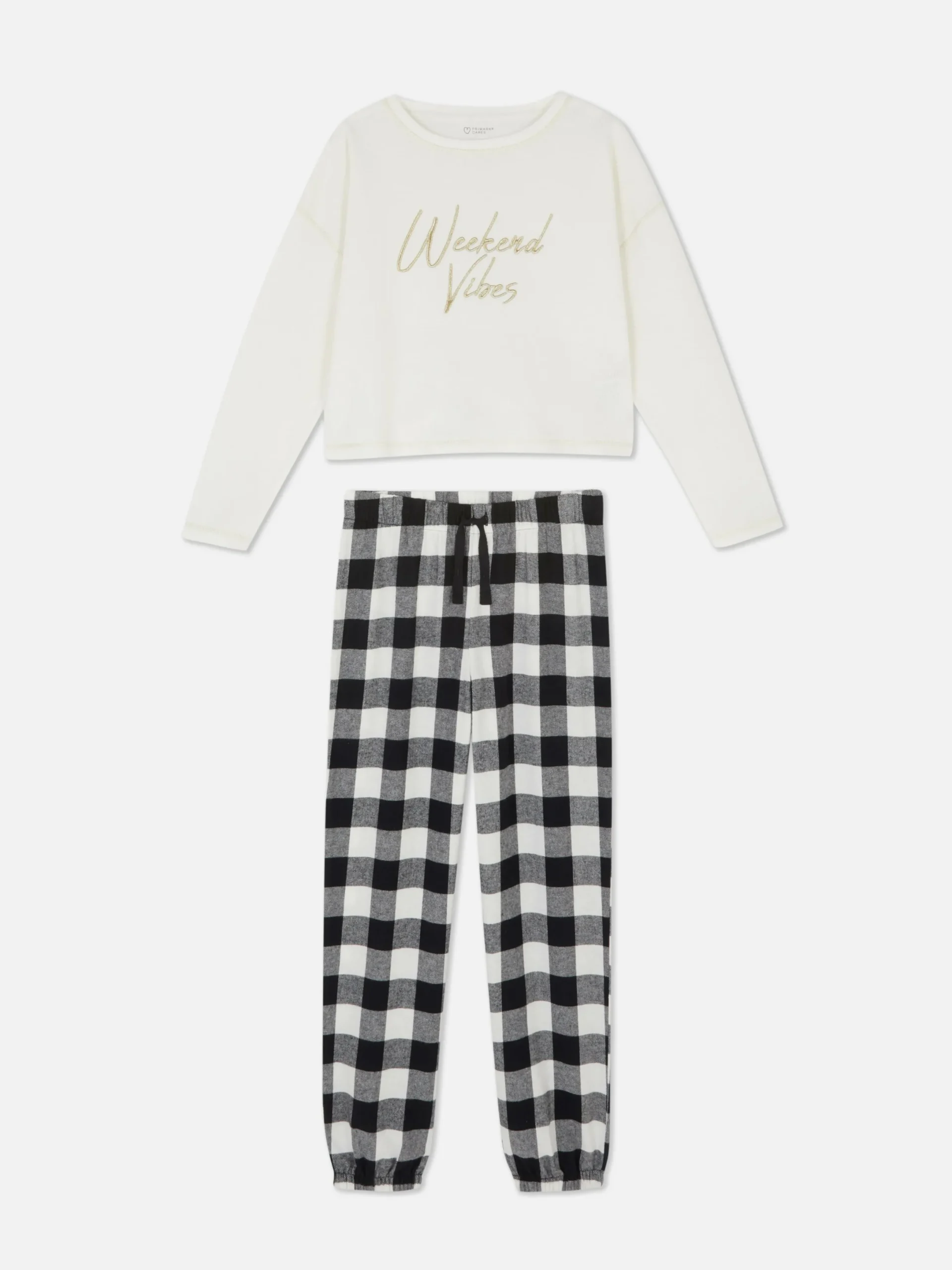 Pyjamas Et Vêtements De Nuit|Primark Pyjama En Flanelle Brodé Noir/Blanc