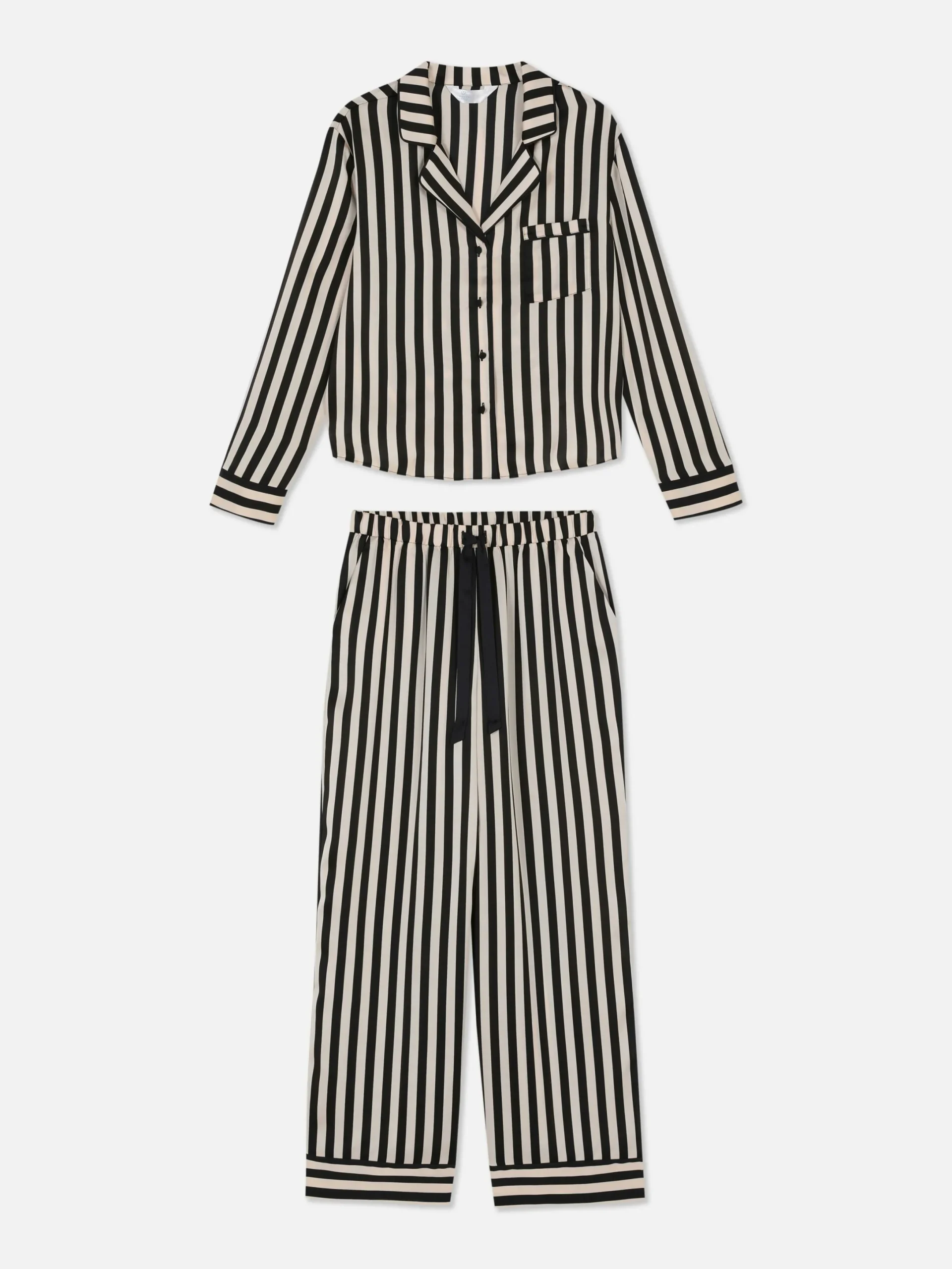 Ensembles Pyjamas|Primark Pyjama En Satin à Manches Longues Noir/Blanc