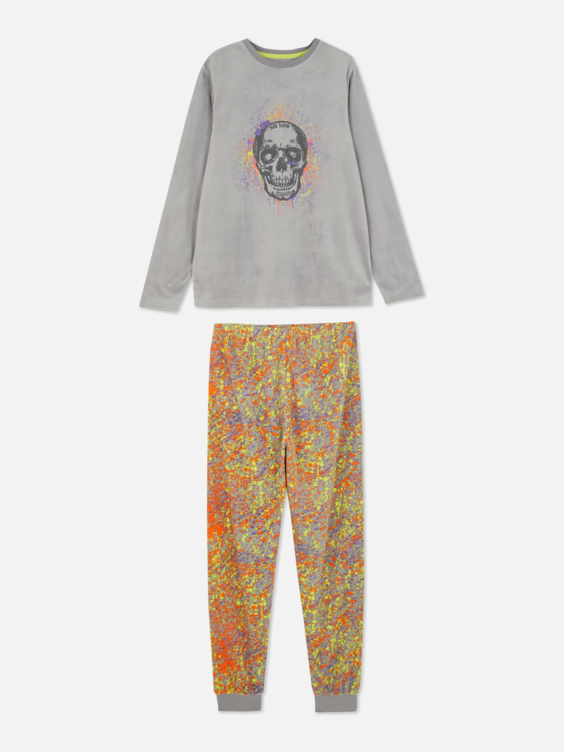 Pyjamas Et Vêtements De Nuit|Primark Pyjama En Velours Crâne Et éclaboussures De Peinture Gris