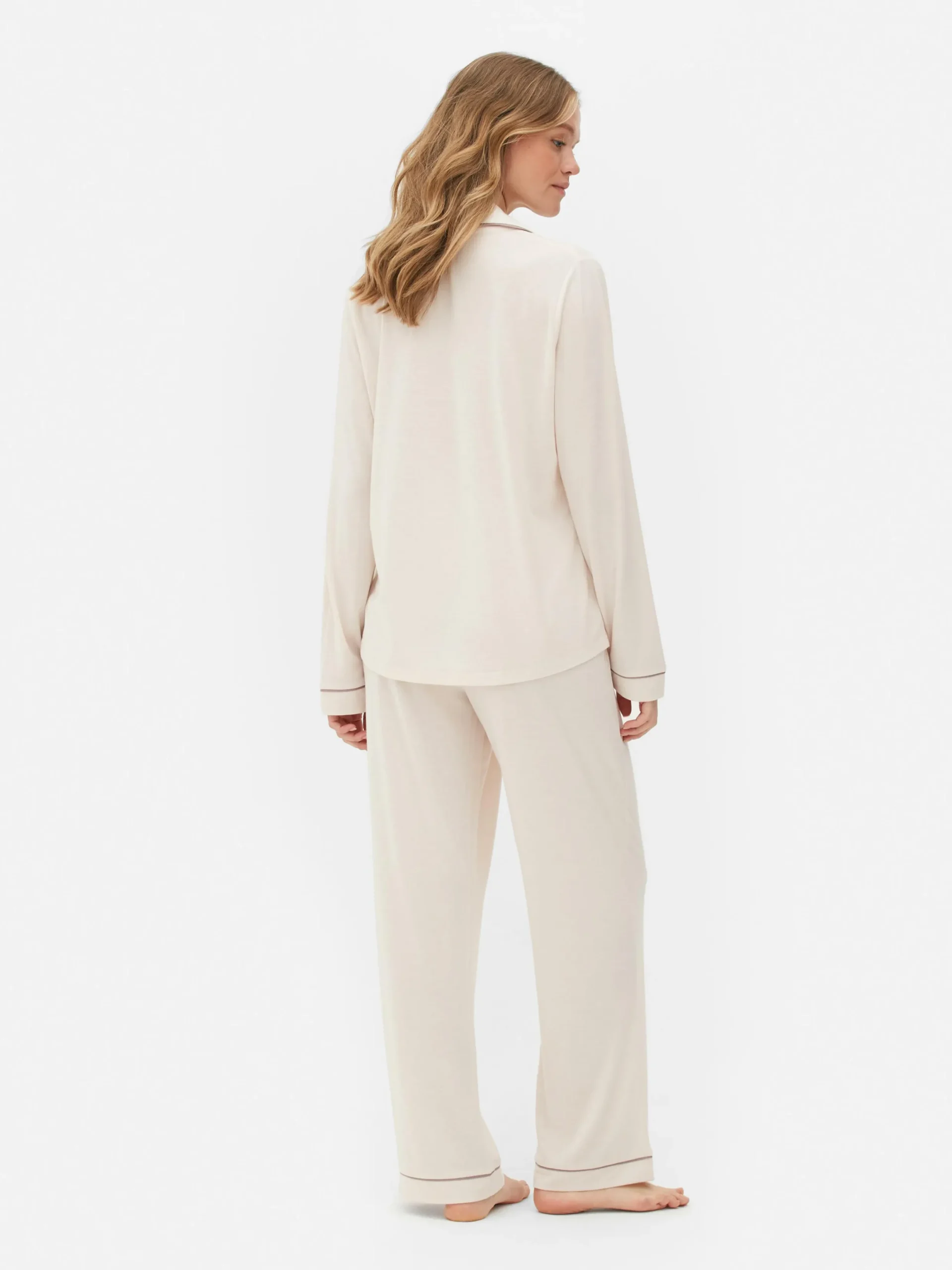 Ensembles Pyjamas|Primark Pyjama Long Boyfriend Blanc cassé