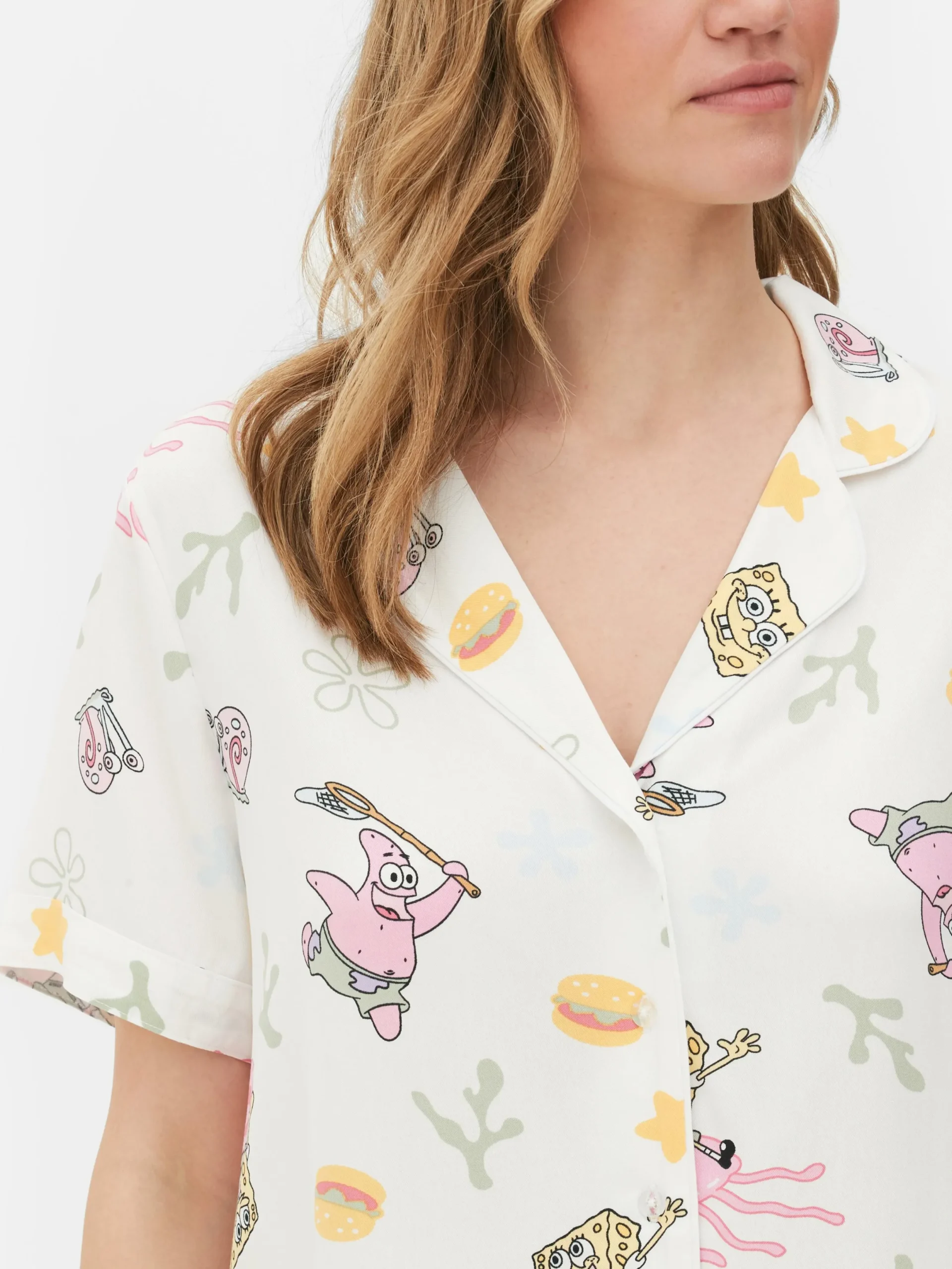 Ensembles Pyjamas|Primark Pyjama Short Et Chemise De Nuit Bob L'éponge Femme Ivoire