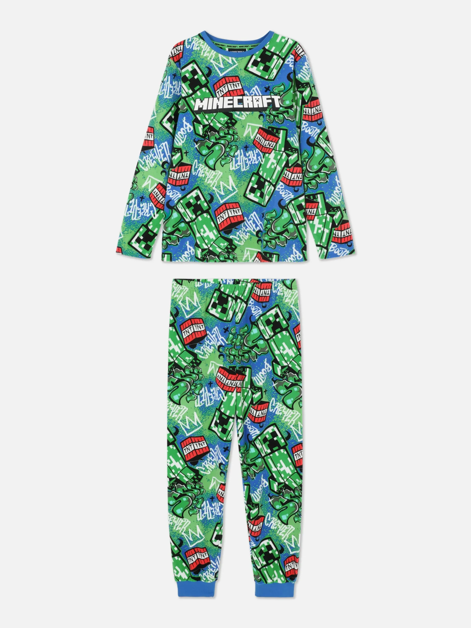 Pyjamas Et Vêtements De Nuit|Primark Pyjama T-shirt Et Pantalon à Motif Graffiti Minecraft Bleu
