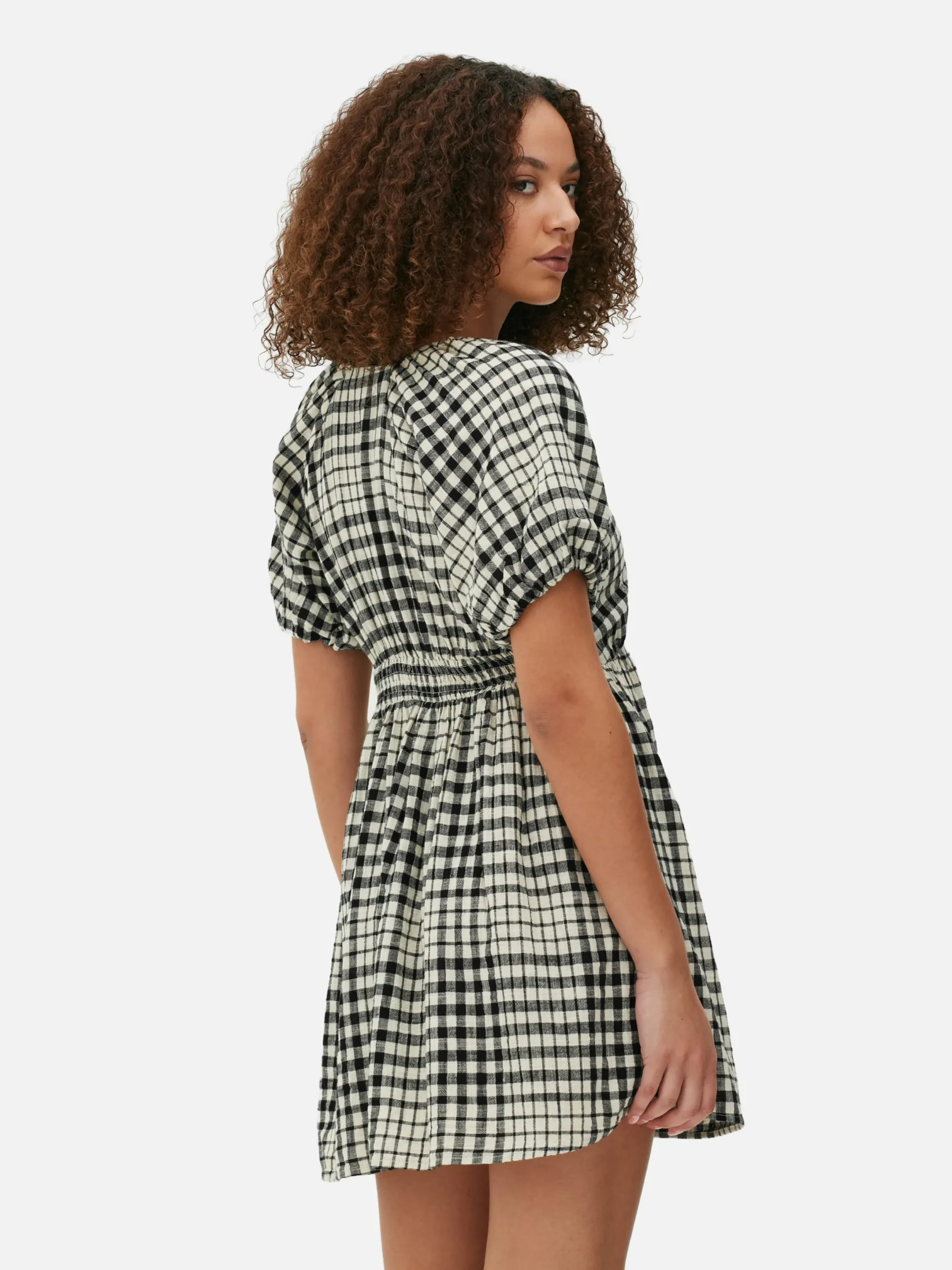 Robes|Primark Robe à Smocks, Manches Bouffantes Et Col En V Noir/Blanc