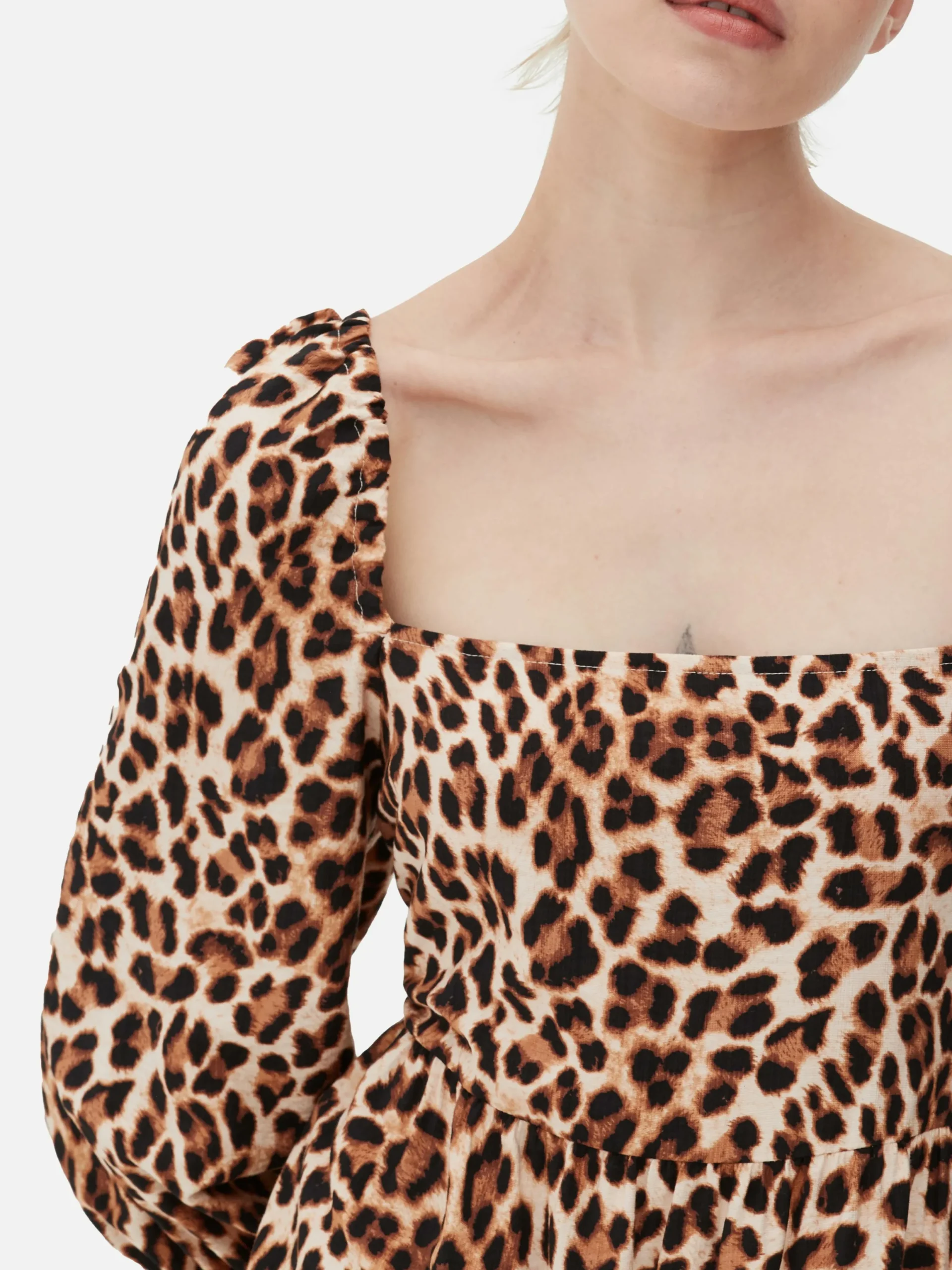 Robes|Primark Robe Mi-longue à Motif Léopard Et à Encolure Carrée Beige