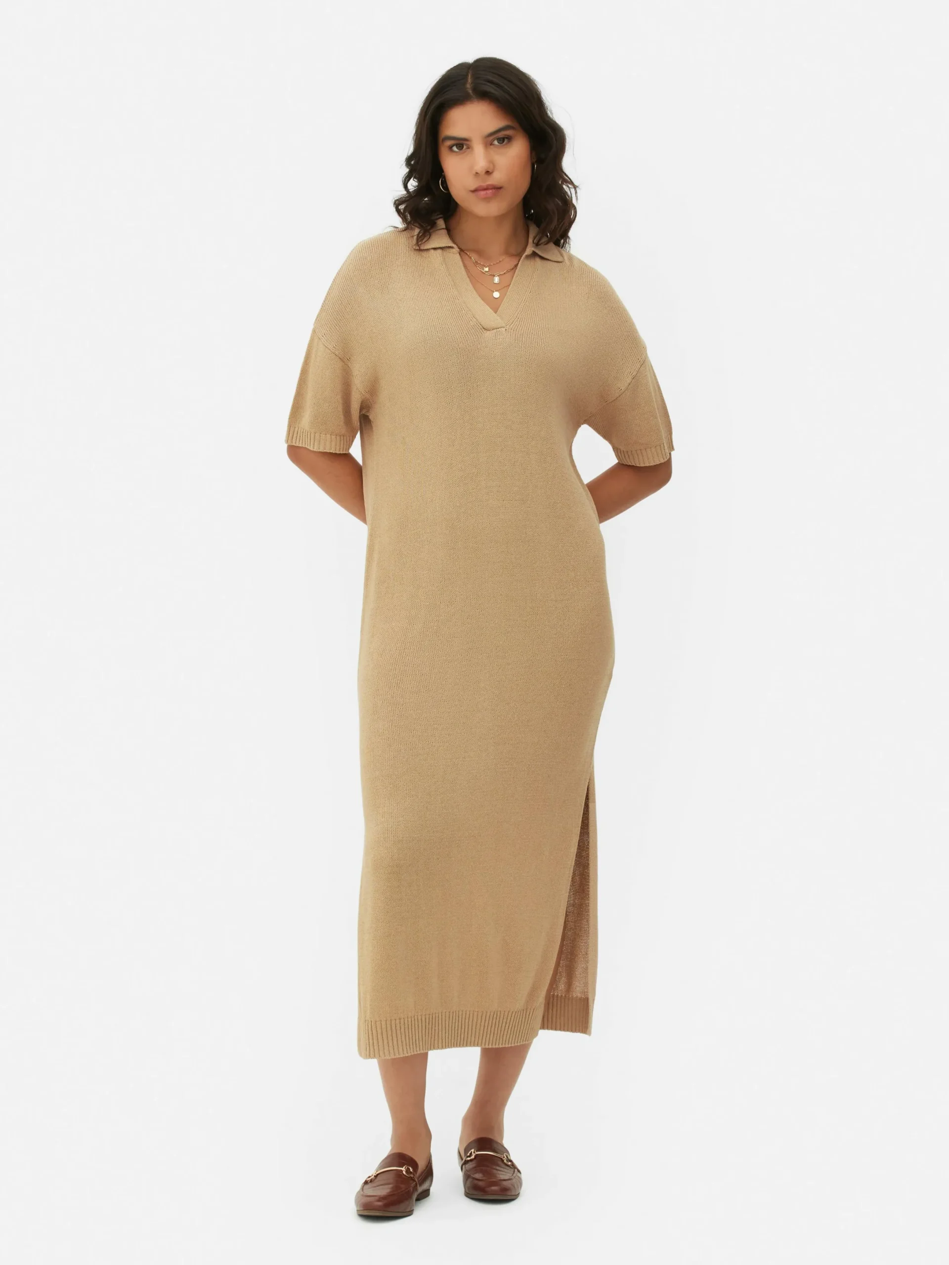 Robes|Primark Robe Mi-longue Avec Col En V Beige