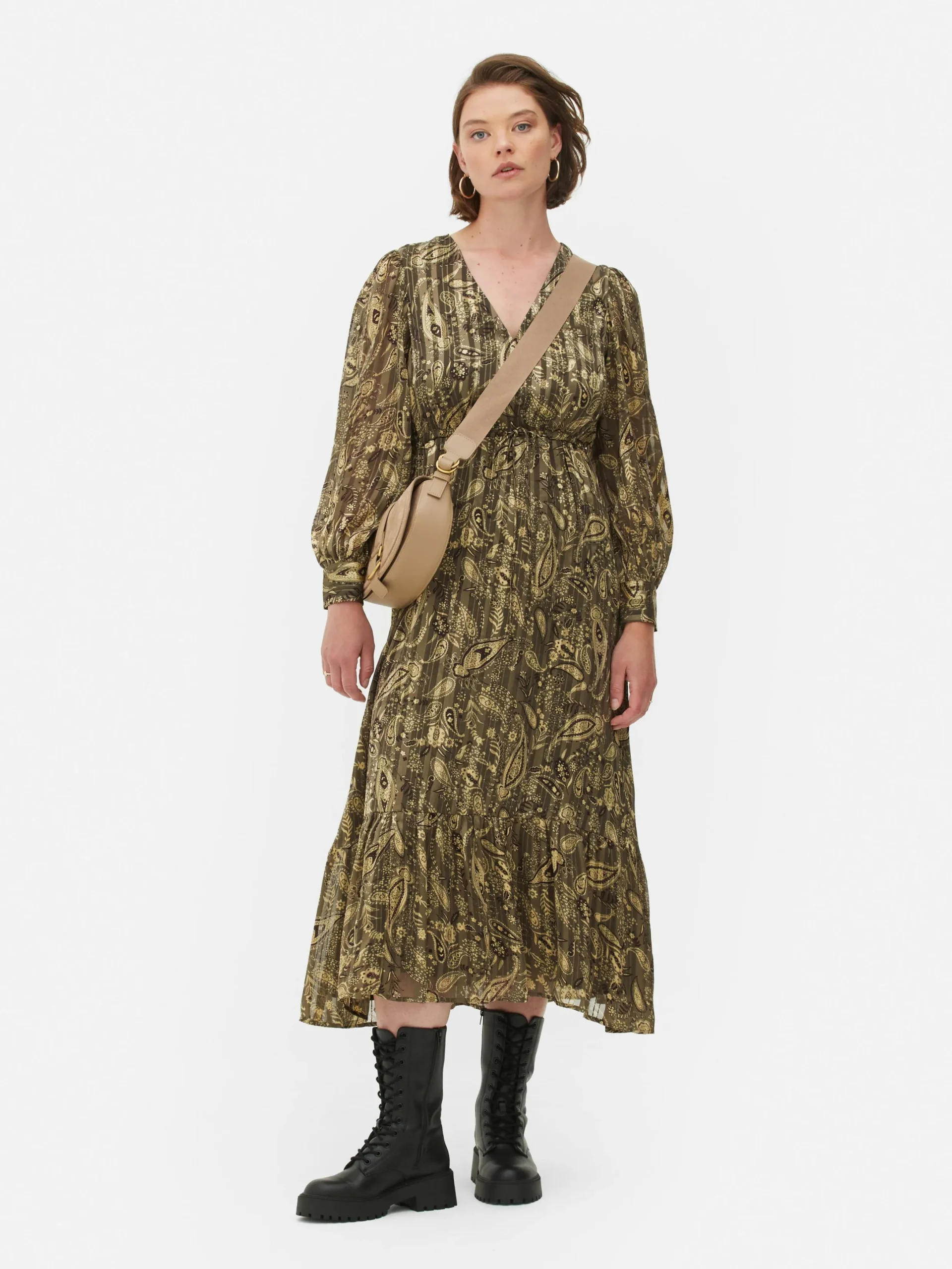 Robes|Primark Robe Mi-longue Boho à Col En V Kaki