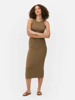 Robes|Primark Robe Mi-longue Côtelée à Dos Nageur Beige