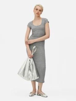 Robes|Primark Robe Mi-longue Côtelée Et Décolletée Gris