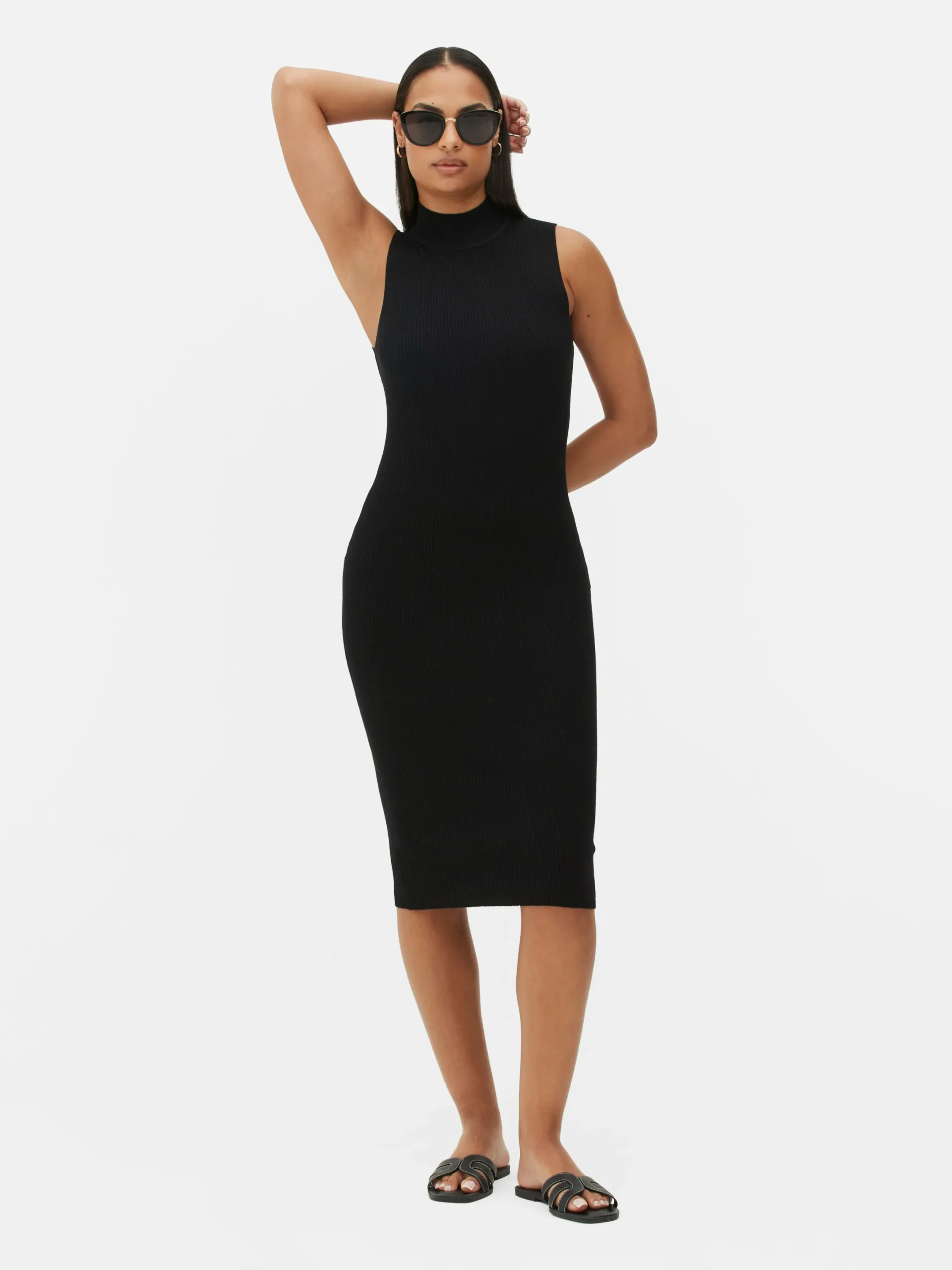 Robes|Primark Robe Mi-longue Sans Manches En Maille Noir