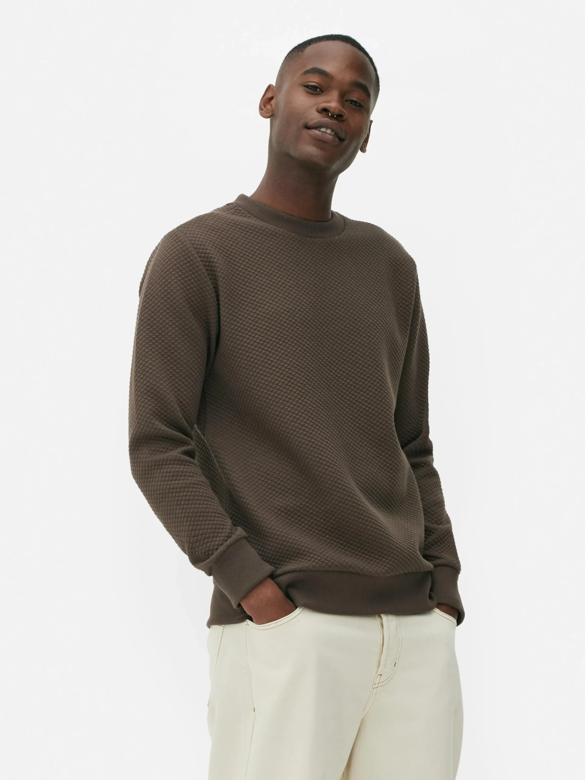 Sweats À Capuche Et Sweat-Shirts|Primark Sweat-shirt Matelassé à Motif Losanges Chocolat