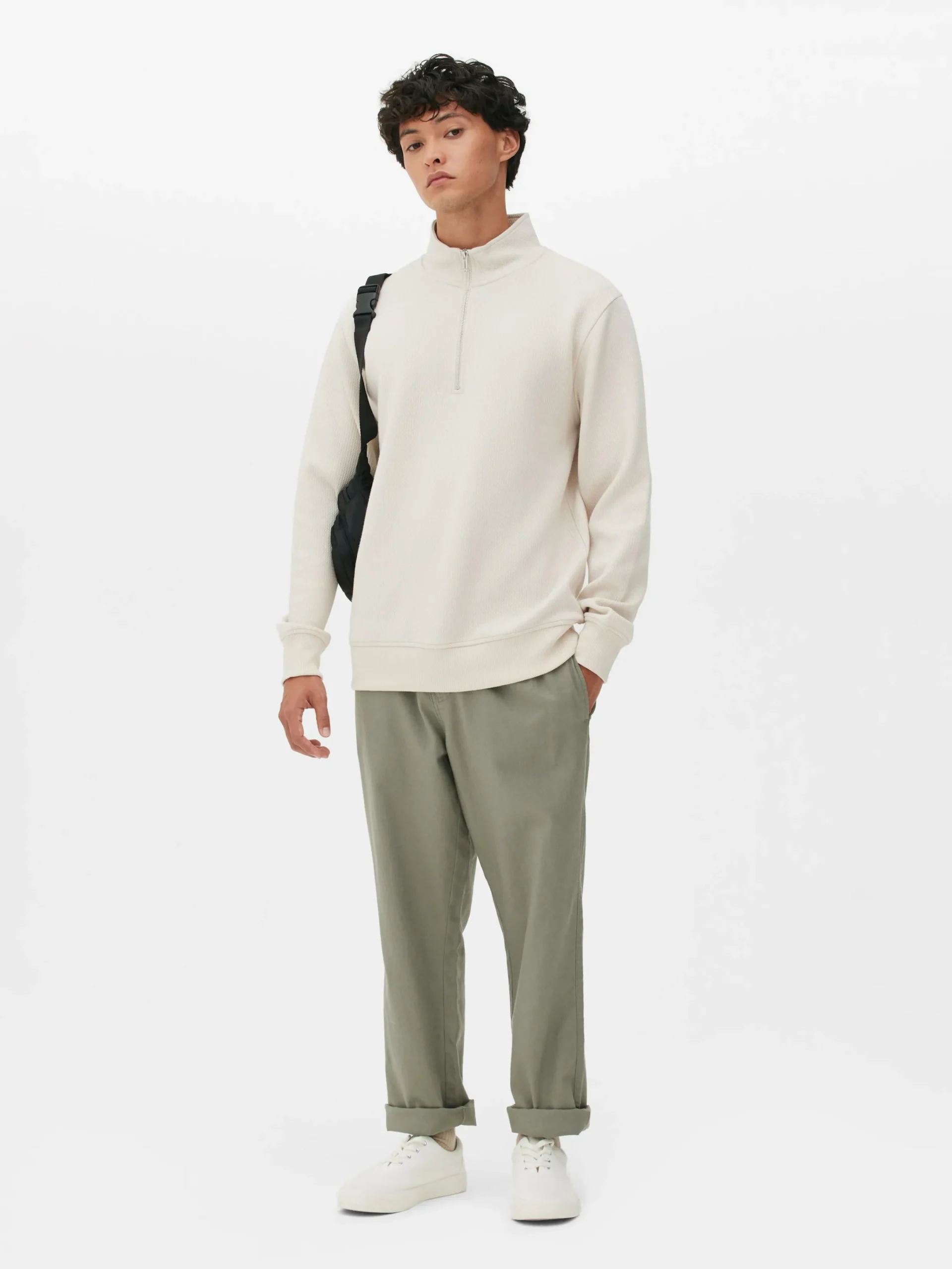 Sweats À Capuche Et Sweat-Shirts|Primark Sweat-shirt Texturé à Col Zippé Et Motif Géométrique Écru