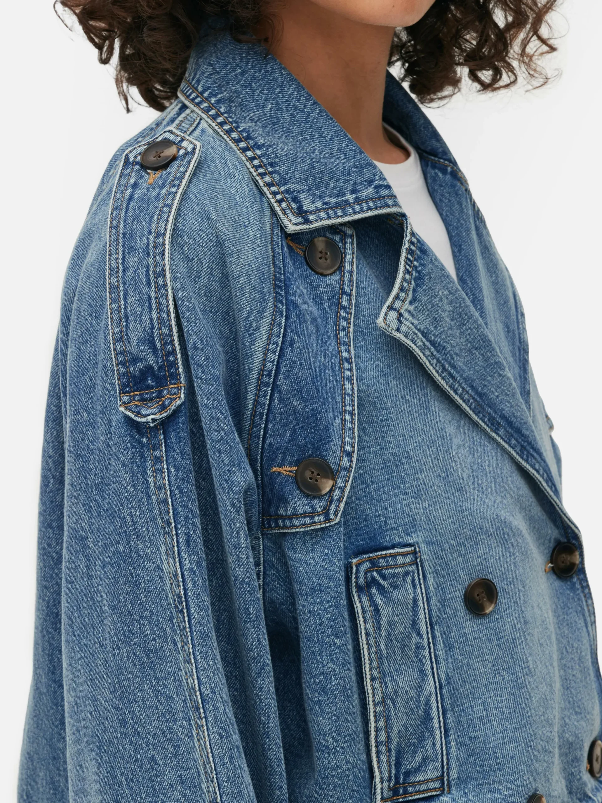Denim|Manteaux Et Vestes|Primark Trench Court En Denim Bleu moyen