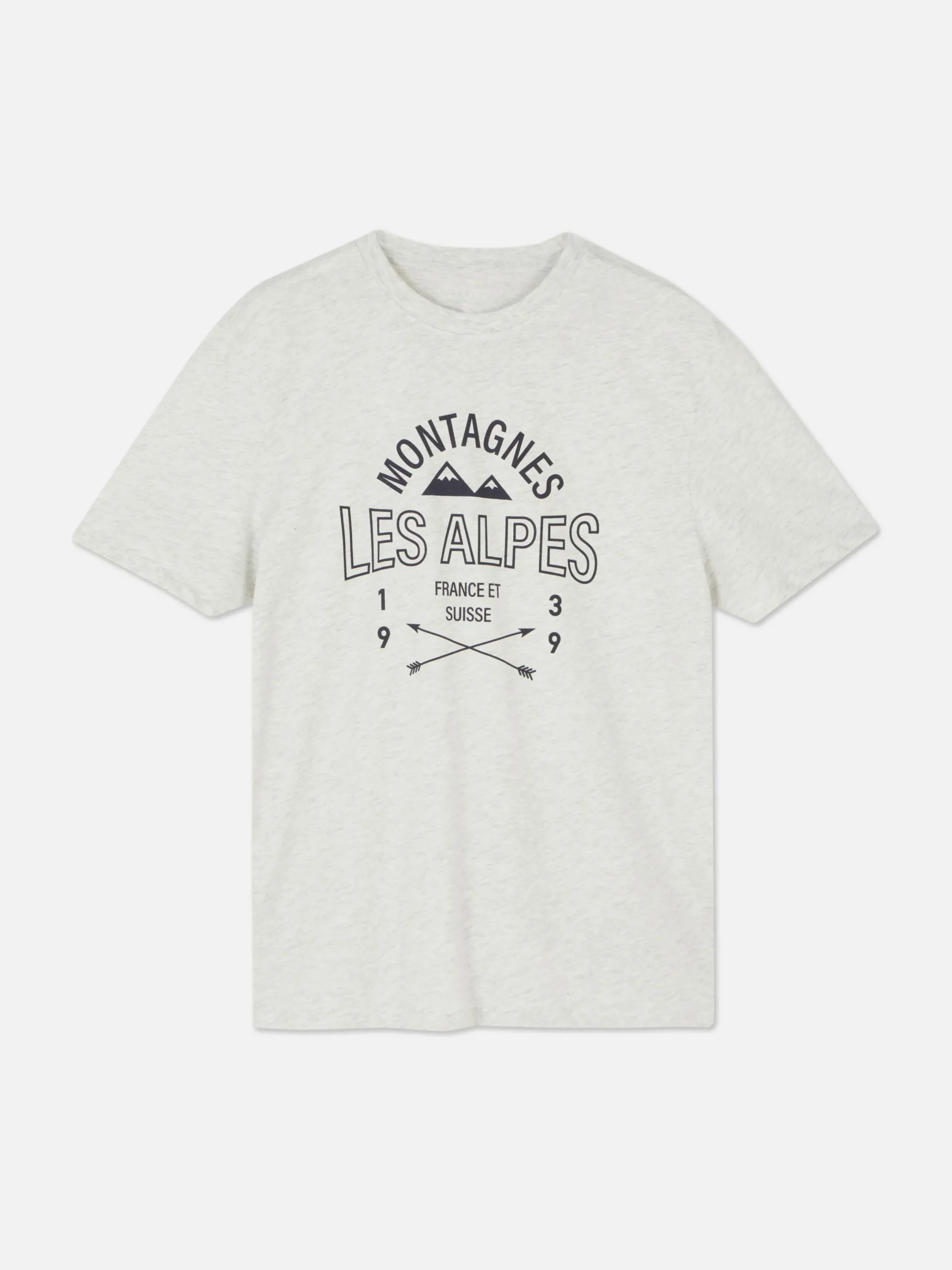 Hauts Et T-Shirts|Primark T-shirt à Imprimé Les Alpes Gris chiné