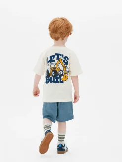 Hauts Et T-Shirts|Primark T-shirt à Manches Courtes Et Motif Pelleteuse Écru