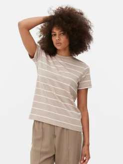 Hauts Et T-Shirts|Primark T-shirt à Rayures Et à Col Ras-du-cou Fauve