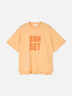 Hauts Et T-Shirts|Primark T-shirt Coupe Droite à Motif Graphique Orange clair