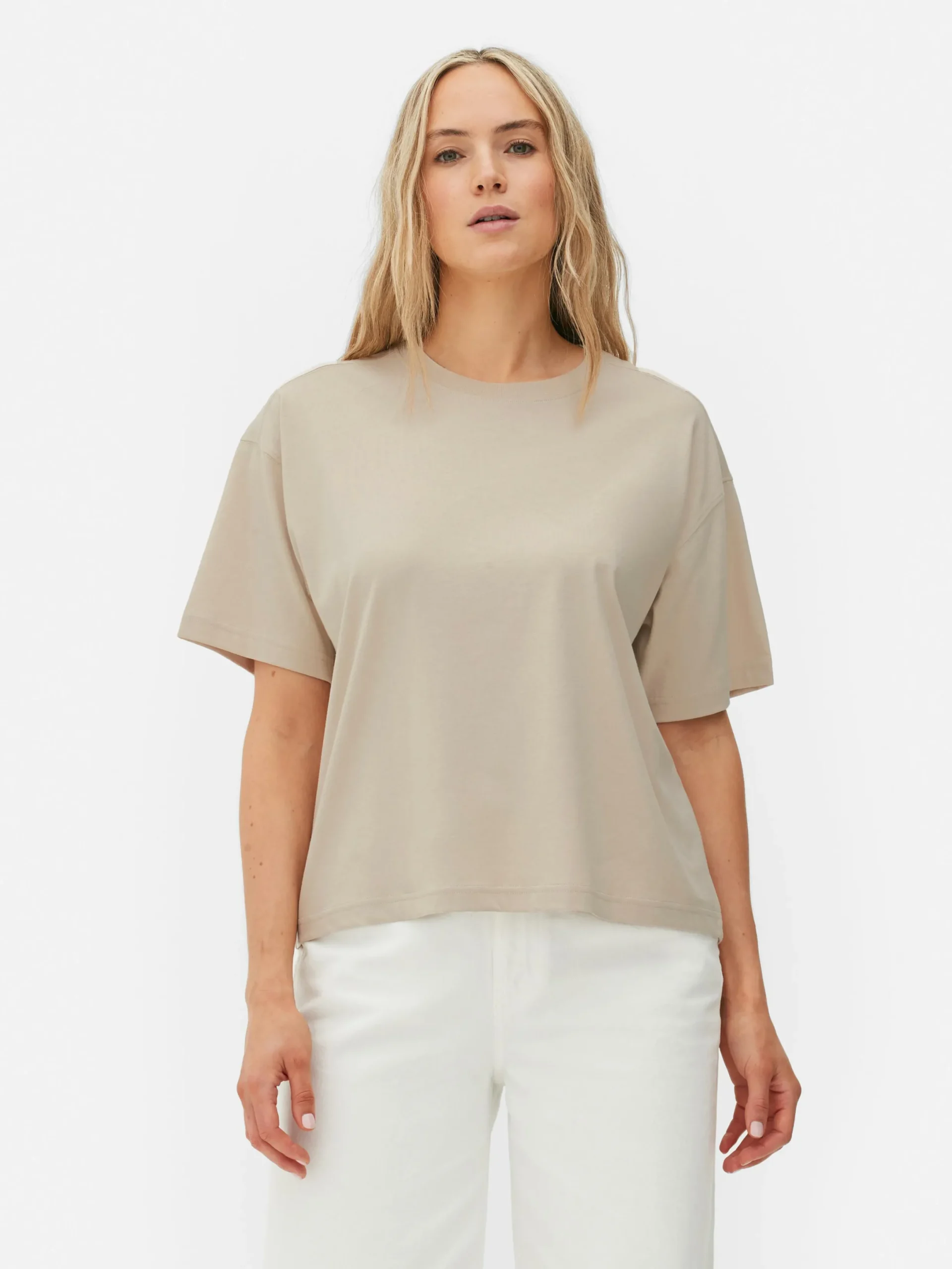 Hauts Et T-Shirts|Primark T-shirt Coupe Droite Oversize Grège
