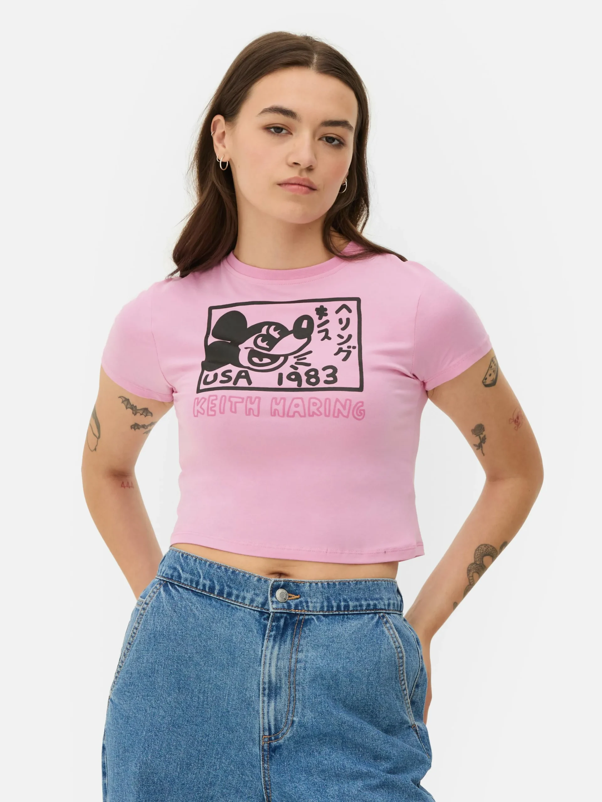Hauts Et T-Shirts|Primark T-shirt Court Disney Mickey Mouse X Keith Haring Rose