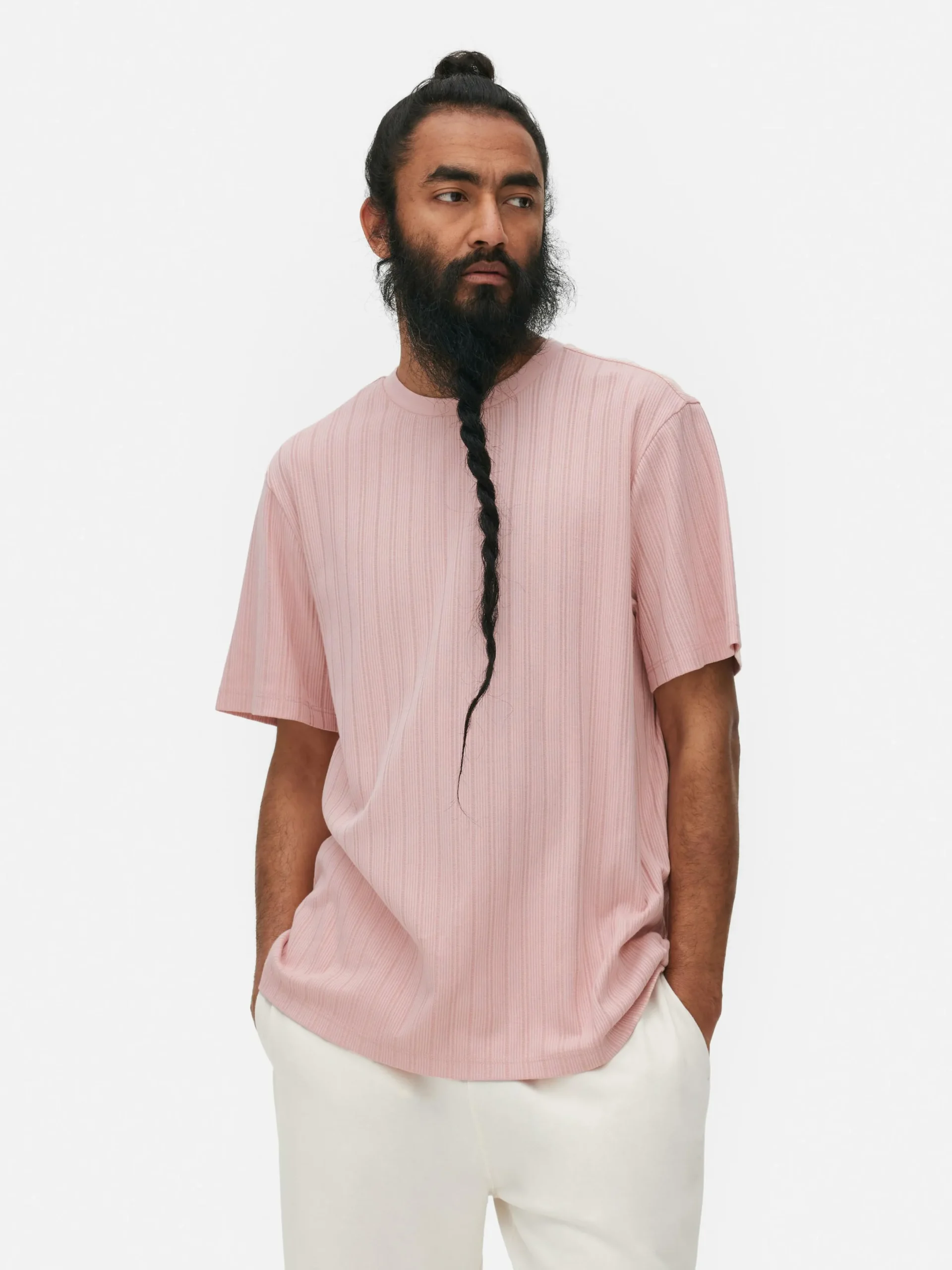 Hauts Et T-Shirts|Primark T-shirt Côtelé à Col Ras-du-cou Rose