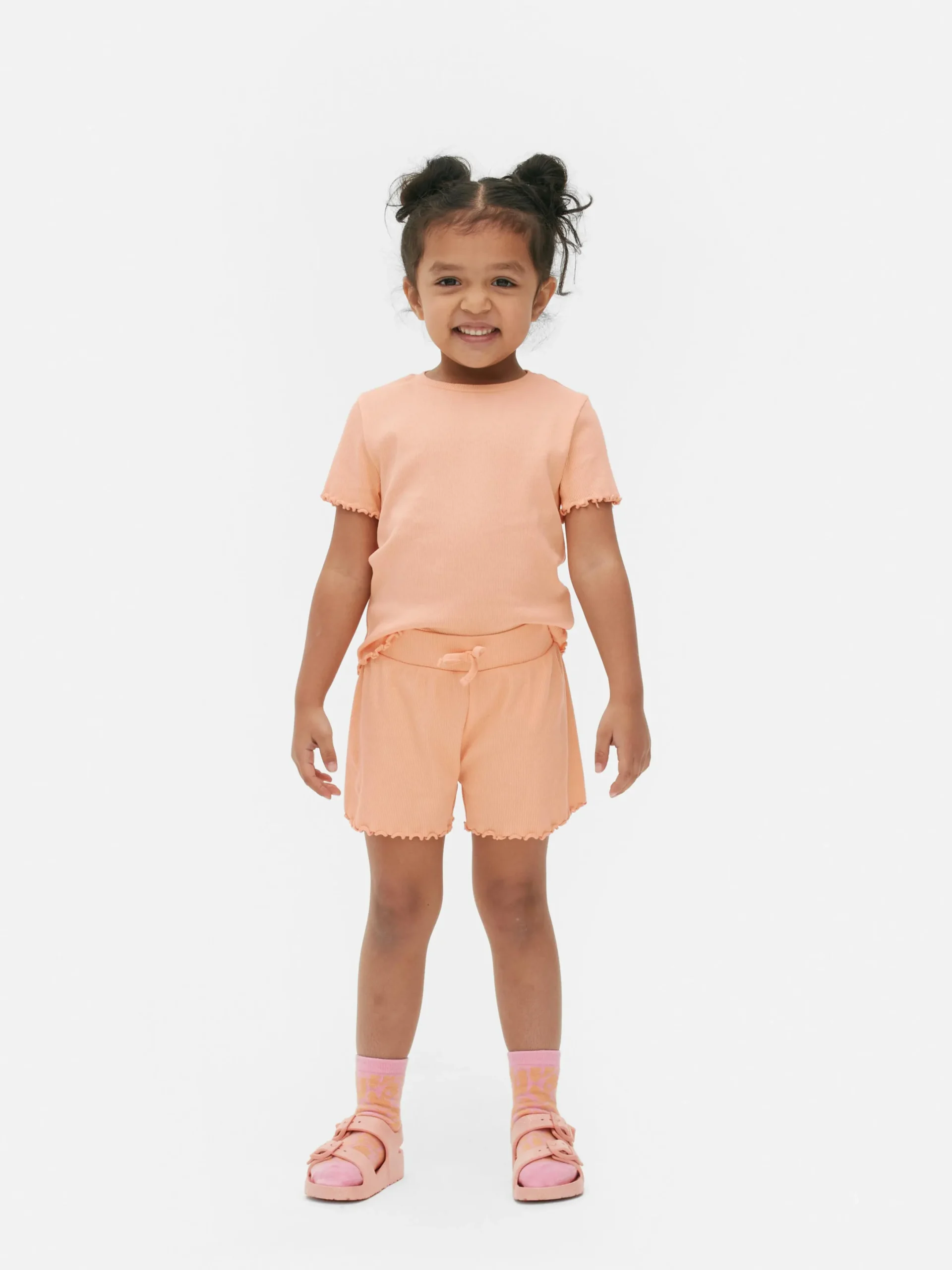 Hauts Et T-Shirts|Primark T-shirt Côtelé à Finition Festonnée à Coordonner Orange