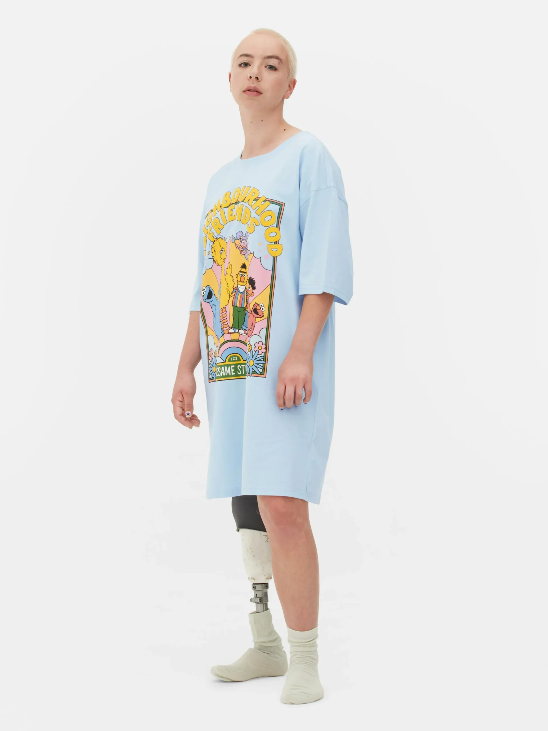 Chemises De Nuit Et Nuisettes|Primark T-shirt De Nuit Long Oversize 1, Rue Sésame Bleu